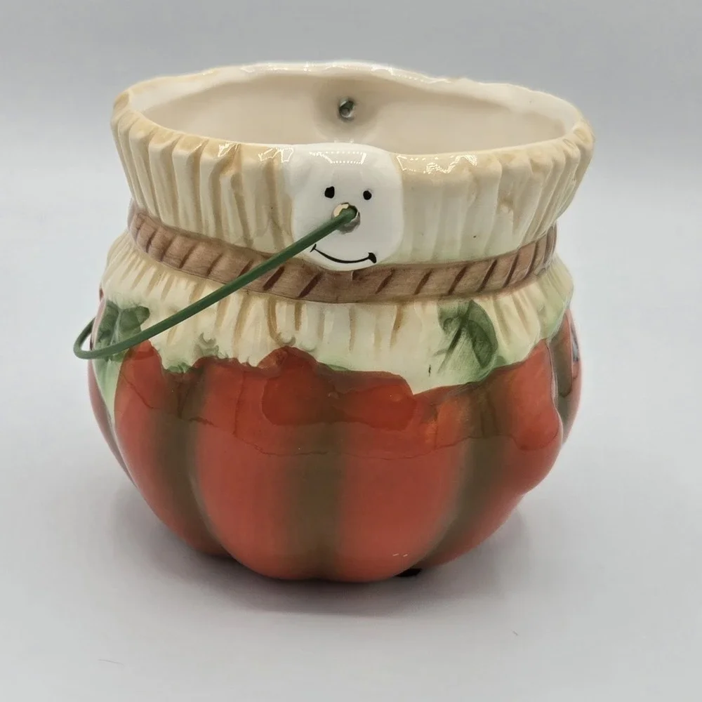 Vtg Greenbrier Halloween Jack O Lantern Pumpkin Scarecrow Candy Bowl Ghosts‎